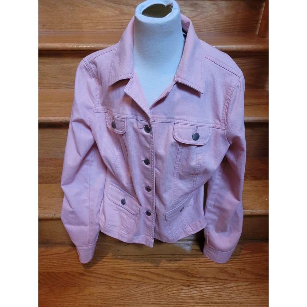 Wmns Excellent Condition Villager By Liz Claiborne Stretch Jean Jacket 8 Pink